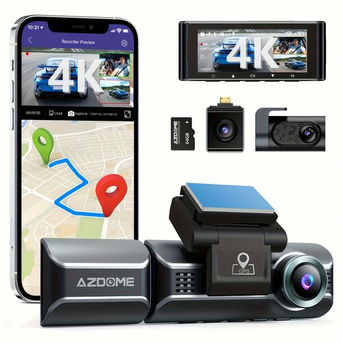 AZDOME M550 Pro 4K UHD Three-Channel Dash Cam, Front And Rear Inside 2K+1080P+1080P, 3.19