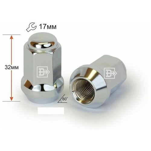 Гайка колёсная закрытая М12х1.5, конус высота 32, ключ 17, хром фото, описание