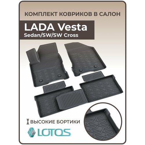 Коврики салона LADA Vesta Sedan, SW, SW Cross 2015- н. в , Sportline 2022- н. в / Ковры в машину Лада Веста мягкая резина фото, описание