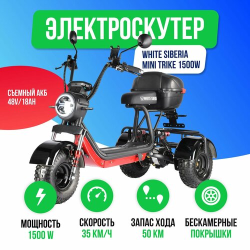 Электроскутер WHITE SIBERIA TRIKE MINI 1500W - Черный фото, описание