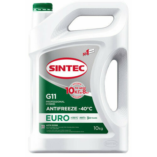 Антифриз Sintec EURO G11 green -40 Акция 10кг по цене 8кг (990582) фото, описание