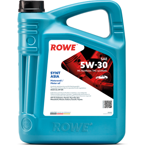 HC-синтетическое моторное масло ROWE Hightec Synt Asia SAE 5W-30, 5 л, 1 шт. фото, описание