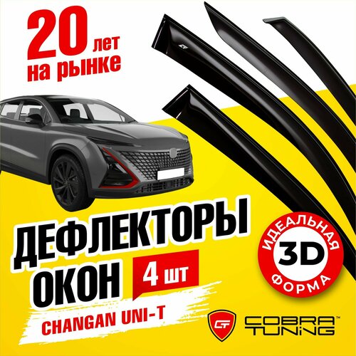 Дефлекторы боковых окон для Changan UNI-T (Чанган Юни Т) 2020-2024, ветровики на двери автомобиля, Cobra Tuning. фото, описание